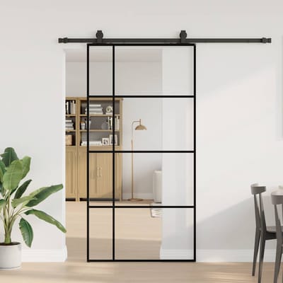 vidaXL - Schuifdeur - met - beslagset - 102,5x205 - cm - ESG - glas - zwart