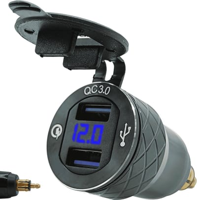 ProRide USB Lader Motor met Voltmeter - Din Hella - QC3.0 - 12V/24V - Motor USB Adapter 2 Poorten - Blauw