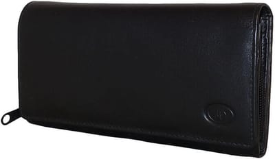 Leather Design Ruime Overslag Portemonnee Zwart