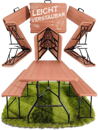 JCP® Tafel - 2 Bierbanken en 1 Biertafel - Biertafel - Biertafel met Banken - Bruin - 180cm x 75cm x 73cm