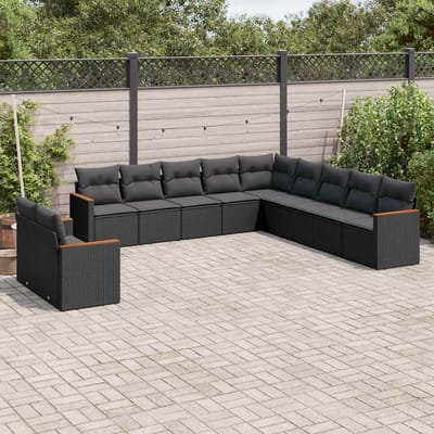 vidaXL - 11-delige - Loungeset - met - kussens - poly - rattan - zwart