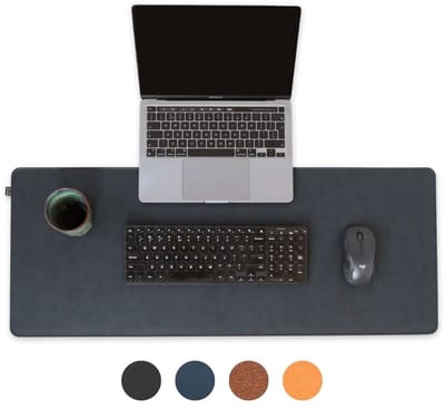 Bureau onderlegger - 85 x 34 cm - Leer - Nacht Blauw - Bureaumat - Muismat XXL - Antislip - Waterafstotend - Ray | Made out of