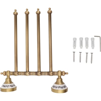 Draaibare Handdoekstang Antiek Messing Handdoekrek Gedraaide Handdoekhanger Houder voor Badkamer Vier Stangen