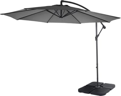 Zweefparasol Acerra, parasol zonwering, Ø 3 m kantelbaar, polyester/staal 11 kg ~ grijs met standaard
