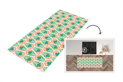 Keukenloper 120x50 cm - Keukenmat vinyl Retro - Bloemen - Design - Groen - Oranje - Keukenmatten loper - Keuken vloerkleed tapijt
