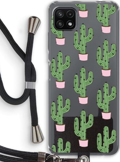 Case Company® - Hoesje met koord geschikt voor Samsung Galaxy A22 5G hoesje met Koord - Cactus Lover - Telefoonhoesje met Zwart Koord - Bescherming aan alle Kanten en Over de Schermrand