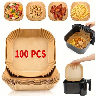 100 stuks, Vierkante Wegwerp Airfryer Bakpapier (6.3in/8in), Papieren Airfryer Inzetpotten, Papieren Mandkommen, Bakplaten, Ovenaccessoires, Bakgereedschap