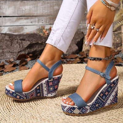 Dames Sandalen Zomer Denim Sleehak Super Hoge Hak Sandalen Boheemse Dames Hoge Hak Schoenen Strand Dames Sandalen 41 brown