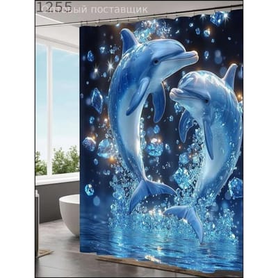 Belle Rideau de Douche Dauphins Lavable en Machine Toutes Saisons Imperméable Protection de la Vie Privée Design Océanique Décoration de Salle de Bain 12 Crochets W120H180(CM)-1 Pcs