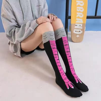 Chaussettes Genouillère Patte de Poulet Drôles Fines pour Jambes Longues Femmes Printemps Automne Hiver Collants Filles Collège One Size black