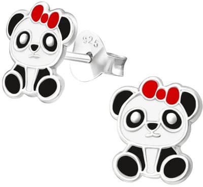 Aramat Jewels | Oorbellen | 925 Zilveren Panda Oorbellen 8mm Kinderen - Schattige Pandabeer Oorstekers | Panda-7x6mm | |9mm | Zilver | Kinderen | Verkleurd niet