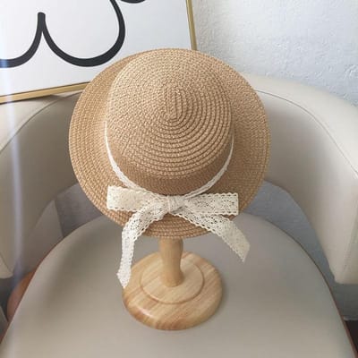 1 pièce Chapeau de paille d'été pour bébé Lacet coréen Nœud Visière solaire pour filles Casquette de protection solaire pour enfants Chapeaux de plage pour enfants Casquettes Panama pour enfants Adult (56-58cm) beige