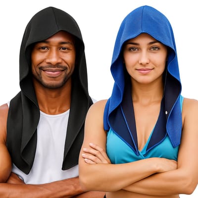 2 Stuk Sport Hoofdband & Cooling Hoodie Handdoek voor Heren – (Zwart & Blauw) – Ademend, UV-Bescherming, Sneldrogend & Comfortabel – 100% Polyester – 26 × 60 cm