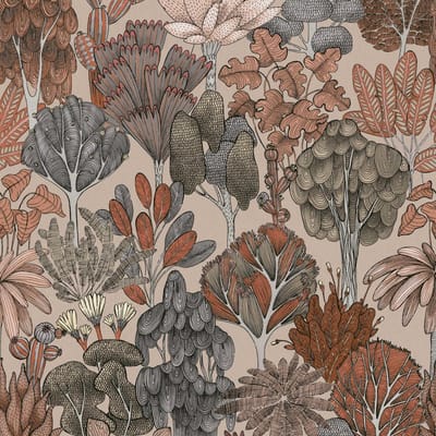 DOODLE DESIGN BOMEN BEHANG | Retro - beige grijs oranje - "Architects Paper" A.S. Création Floral Impression