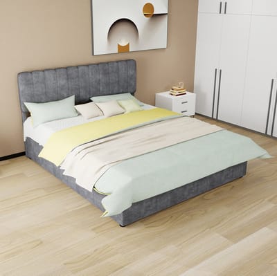 COVREO Gestoffeerd bed met opbergruimte – 160x200 cm – Bedframe voor volwassenen – Met lattenbodem – Grijs - zonder matras