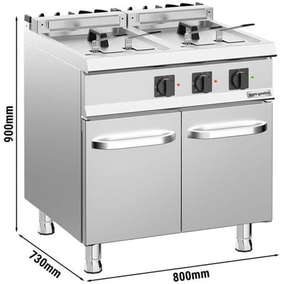GGM Gastro Elektro Doppelfritteuse - 18+18 Liter - 28 kW - inkl. Unterbau mit 2 Türen
