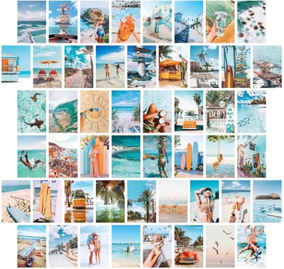 Esthetische afbeeldingen voor wandcollage, vintage chique fotocollageset voor kamer, esthetische ansichtkaarten, wandkunstprints voor kamerdecoratie, esthetisch, zomer, 50 stuks