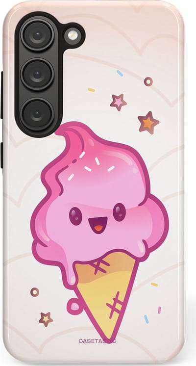 Casetastic Hoesje Geschikt voor Samsung S23 - Stijlvolle Beschermende Duo-layer Case - Roze Kawaii Dessert