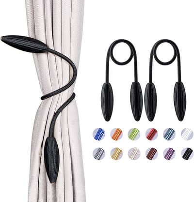 Gordijn Tiebacks - Decoratieve Haken - Raambekleding Strikken - Verstelbaar en Buigzaam - 2 Stuks - Zwart