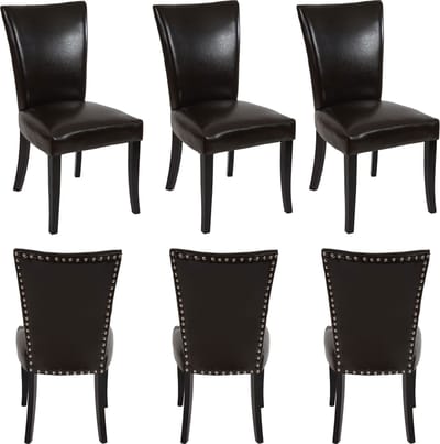 Set van 6 Chesterfield eetkamerstoelen, keukenstoelen, studs MVG-gecertificeerd ~ kunstleer, bruin, donkere poten