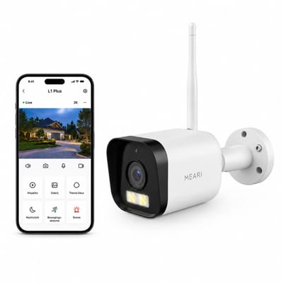 MEARI L1 Plus Slimme Schijnwerper Camera – 2K Outdoor Beveiligingscamera met Verlichting, AI Detectie & Sirene