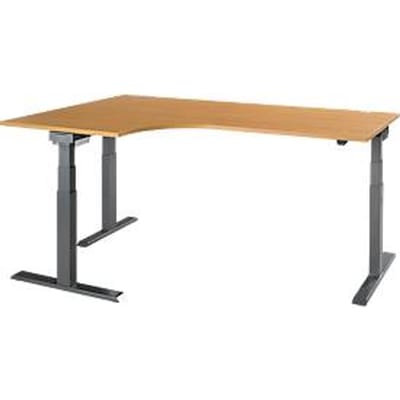 Hoekbureau ERGO-T 2.0 - elektrisch in hoogte verstelbaar - 90° hoek links - B 2000 x H 640-1300 mm - T voet antraciet - beuken decor - ons merk Schäfer Shop Select