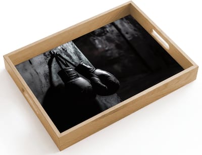 Dienblad hout 40x30 cm - Schootdienblad - Bokshandschoenen - Muur - Duister - Zwart - Borrelplank rechthoek - Plateau dienbladen