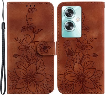 Coverup Hoesje - Geschikt voor OPPO A79 5G Hoesje - Coverup Bloemen Book Case - Bruin