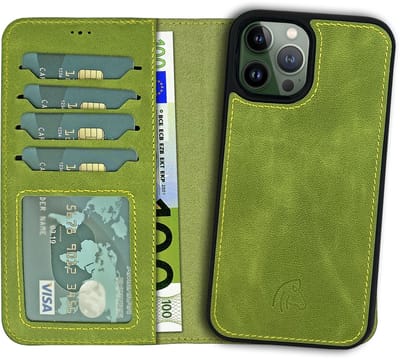 Pulledro geschikt voor iPhone 14 Pro Max lederen Uitneembare BookCase hoesje - Andalusian Green