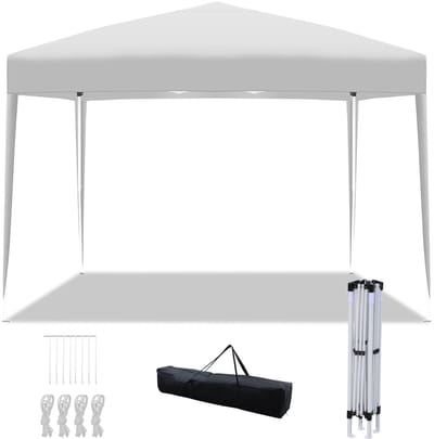 Partytent 3x3 m Easy Up – Opvouwbaar Waterdicht Paviljoen zonder zijkanten en Draagtas voor Tuin & Camping – wit