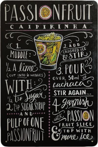 Wandbord - Passionfruit - Metalen wandbord - UV bestendigt - 20 x 30cm - Mancave - Mancave decoratie - Metal sign - Muurplaat - Cocktails - Bar decoratie