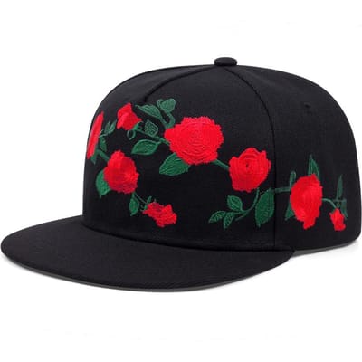 Chapeau plat à bord plat mode créative Csbl Broderie Rose Loisirs quotidiens Trajet Casquette de baseball protection solaire Chapeau hip hop pop de rue black
