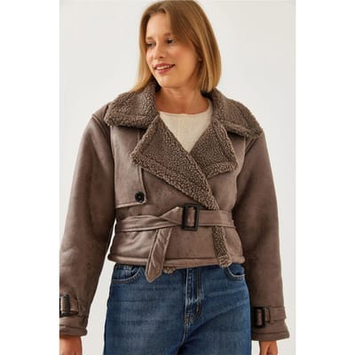 Faux leren cropped jack met sjawlcaller