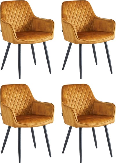 Colenis® - Beverly Eetkamerstoel - Set Van 4 - Honey - Vintage Velvet - Met armleuning - Goud Geel