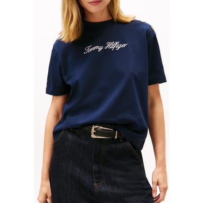 Tommy Hilfiger Gold-tone Button Logo Embroidery Relaxed T-shirt Navy Taglia: XS | Maglie Sportivi Outlet | Donna | Blu