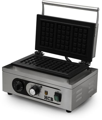 HCB® - Professioneel horeca Wafelijzer voor 4 Luikse wafels - Wafelmaker van RVS / INOX - 27x38x23.5 cm (DxBxH) - 20 kg - 9628
