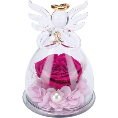 Fleur Éternelle sous Dôme de Verre pour Femmes Rose Réelle Conservée pour Saint-Valentin Anniversaire Cadeau d'Anniversaire Violet