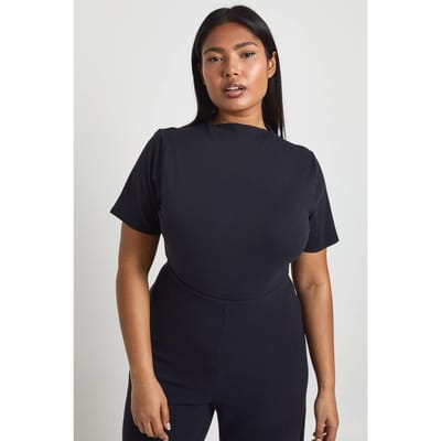 boohoo Dames Plus Ultra Zachte Aangegroeid Hals Korte Mouw Bodysuit | Black | Maat: 16