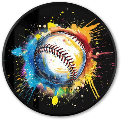 Poster in lijst Rond - Fotolijst 60x60 cm - Posters - Graffiti - Sport - Baseball - Honkbal - Ronde posterlijst zwart - Decoratie - Wanddecoratie woonkamer - Muurdecoratie slaapkamer