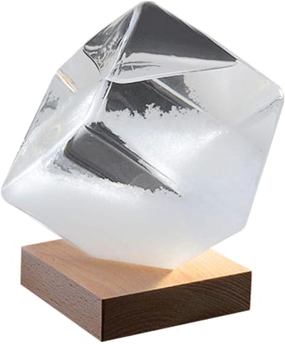 Storm Glass Weerstation in Waterkubus Vorm - Luxe Bureau Decoratie - Unieke Weersvoorspeller - met Voet - Kristallen Barometer - Decoratief Cadeau
