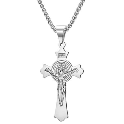 Fako Bijoux - Cubaans Kruis Jesus Voor Mannen - HD Ketting Met Kruis - Heren Ketting - Holy Cross - 28x52mm - 60cm - 2.5mm - Stainless Steel - RVS - Staal - Zilverkleurig