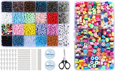 Behave Glaskralen & Klei Set Deluxe — 6.753 Kralen — Glaskralen 4 mm + Polymeer Klei 10 mm + Letterkralen + Rijgdraad