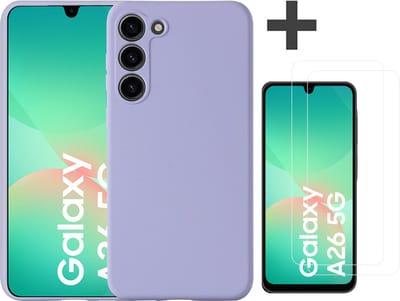 Hoesje geschikt voor Samsung Galaxy A26 hoesje zacht siliconen met 2 Stuks gehard glas Screenprotectors- Arara backcover - Lila