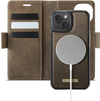 Solidenz Luxe 2-in-1 Wallet Hoesje geschikt voor iPhone 14 - Geschikt voor MagSafe Hoes - Afneembare Case - Bruin