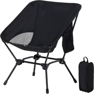 Ulisem - Campingstoel - Opvouwbare lichte stoel voor volwassenen - 600D Oxford stof met ademend gaas - Inclusief opbergtas en zijvak - Eenvoudige montage - Max 120 kg draagvermogen - Voor wandelen, kamperen en reizen - Zwart(M)
