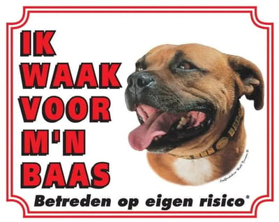 Staffordshire Bull Terrier Waakbord - Ik waak voor