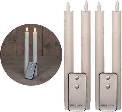 LED-kaarsen met timer WIT 4 stuks WIT voor binnen - 6 uur - ECHTE WAS 23 cm hoogte voor kaarsen 2,2 cm diameter 2 AAA-batterijen vereist LED-kaarsen met flikkerende vlam, bewegende vlam