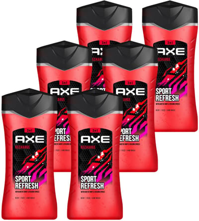 Axe - 3-in-1 Douchegel, Facewash & Shampoo Mannen- Recharge Sport Refresh – 12 uur Lange Onweerstaanbare Frisse Geur van Artic Mint en Cool Spice - Voordeelverpakking 6 x 250 ml