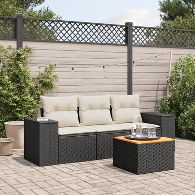 vidaXL - 4-delige - Loungeset - met - kussens - poly - rattan - zwart