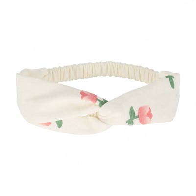 Haarsoires Haarband Twist 5cm – Tulp Bloemen Print – Roze Creme - Zachte Knoop Hoofdband - Haaraccessoire voor Dames & Meisjes